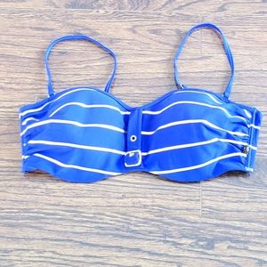 La Vie En Rose Bikini Swim Top Blue White Striped Nautical Spaghetti Strap XL